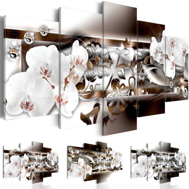 Fashion Wall Art Canvas Painting 5 Pieces Red Yellow Purple Diamond Lilies Flower Modern Home Decoration, No Frame