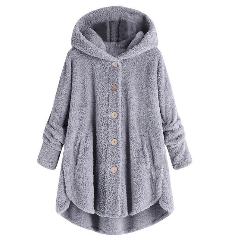 Female Jacket Plush Fashion Warm Women Button Coat Fluffy Tail Tops Women's Hooded Jackets Pullover Loose Sweater#J30 B4