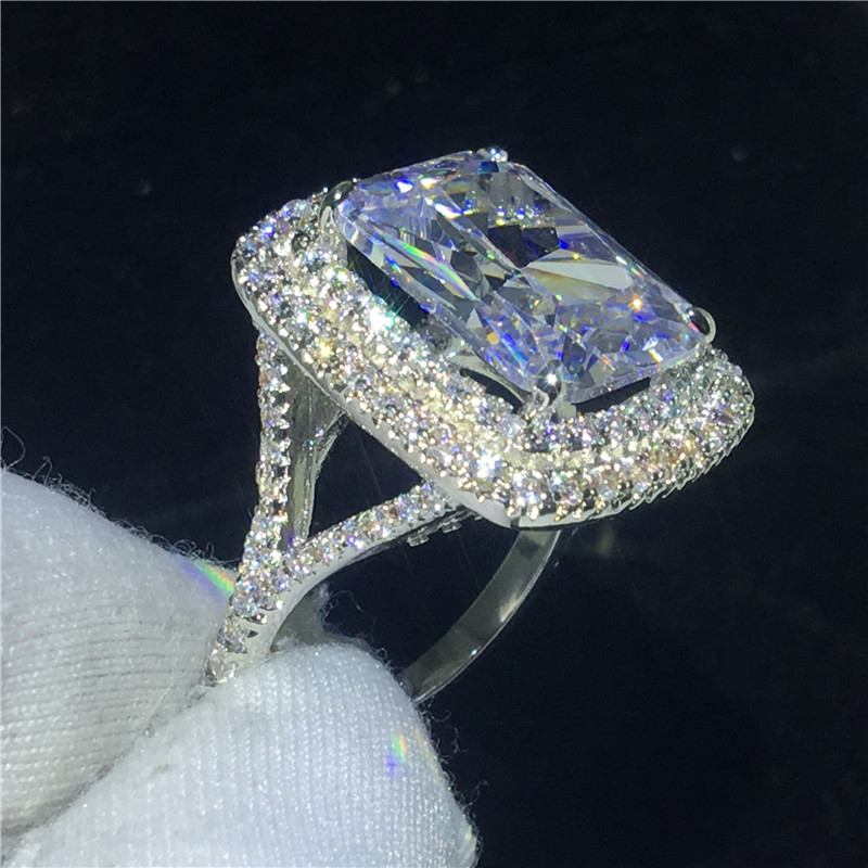 Dove Egg Big Gemstones Sparkling Luxury Jewelry 925 Sterling Silver Cushion Shape White Topaz CZ Diamond Women Wedding Band Ring For Lovers