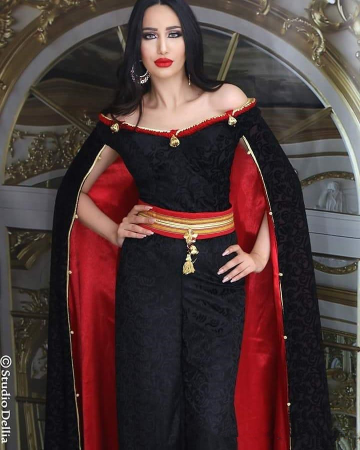Red Black prom Formal Dresses with cape 2020 arabic Jumpsuits Dress Evening Wear Middle East Dubai Abaya Kaftan Kleider robes de soirée