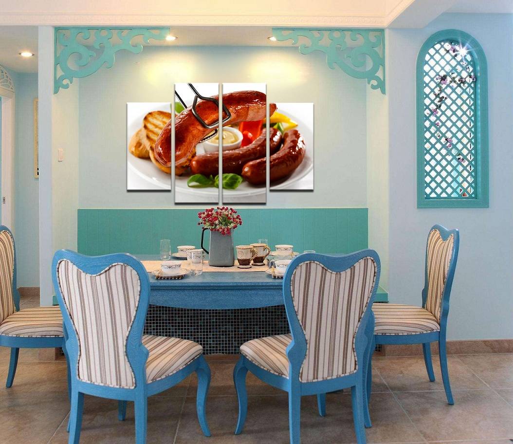 4pcs/set Unframed French Sausages Delicious Food HD Print On Canvas Wall Art Picture For Home and Living Room Decor