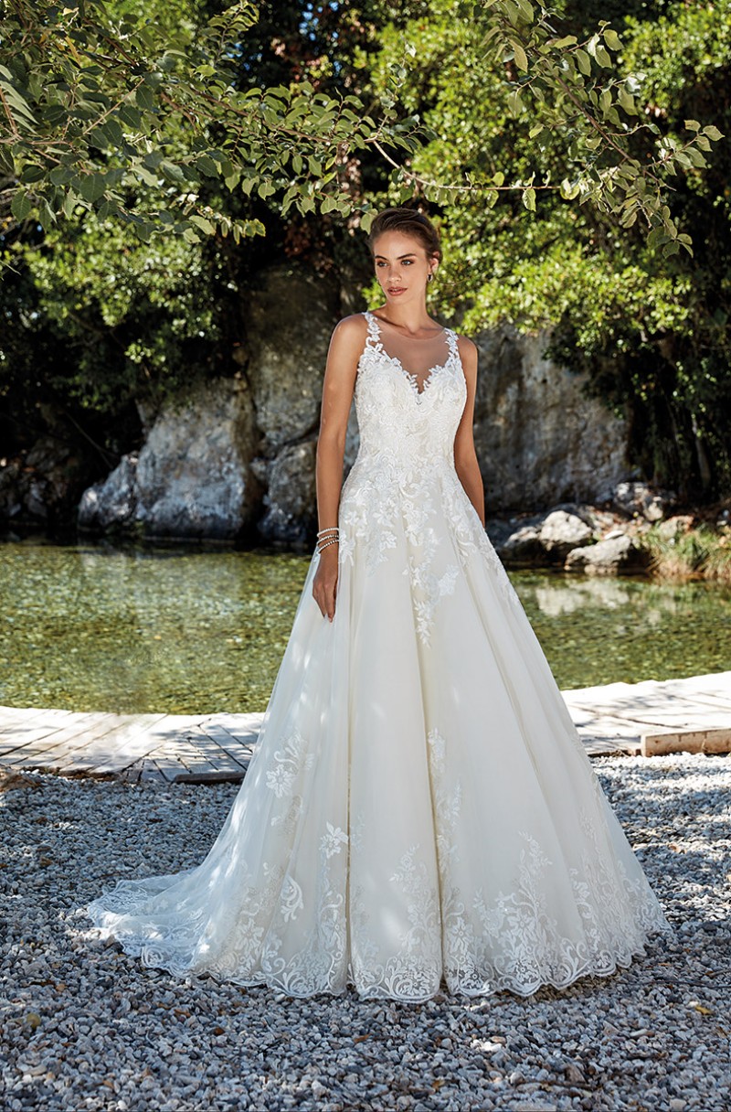 Bohemian Lace Wedding Dresses Eddy K 2019 Sheer Jewel Neck Applique Tulle Sweep Train Boho Beach Wedding Dress Bridal Gowns vestido de novia