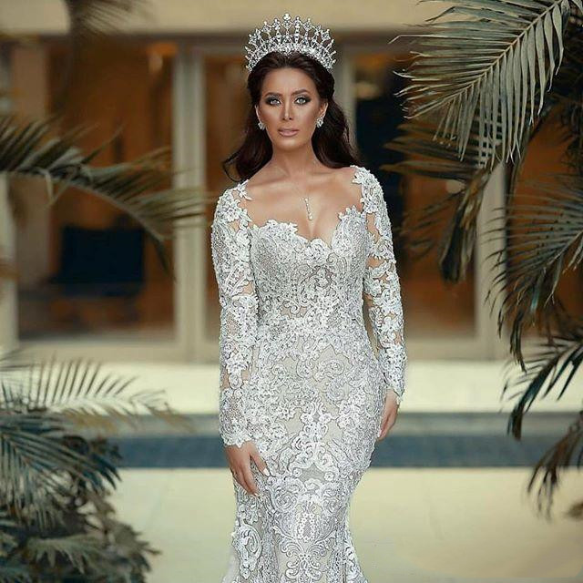 2020 Arabic Mermaid Wedding Dresses with Detachable Train Plus Size Lace Long Sleeves Dubai Vintage Wedding Gowns Robe De Mariee