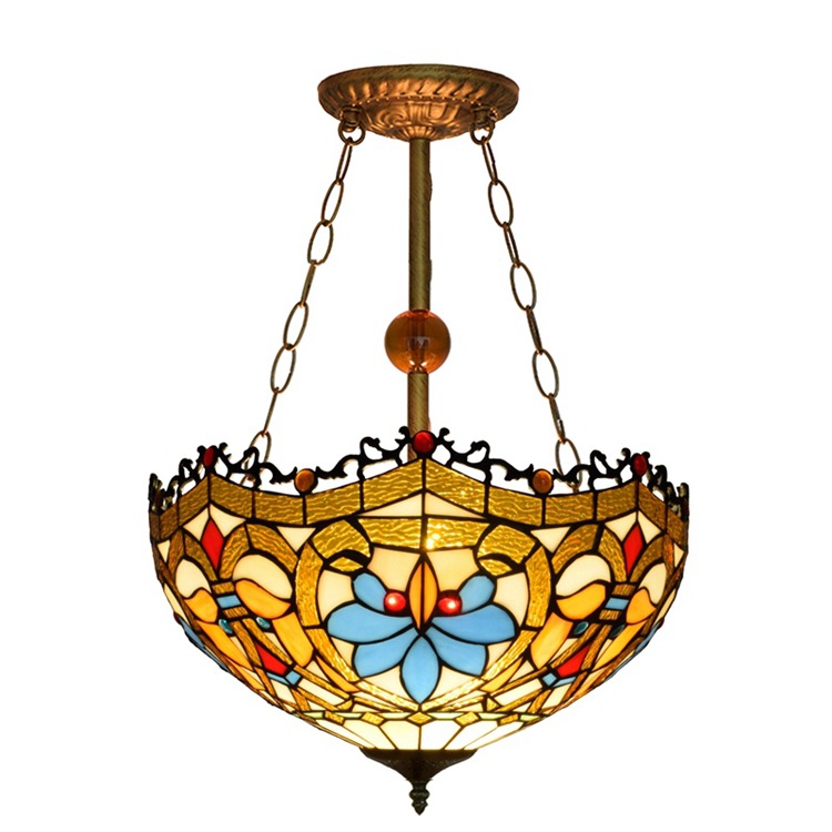 40CM Stained Glass Chandelier Pattern White European retro childrens living room chandelier bedroom kitchen fairy light can be customized 07