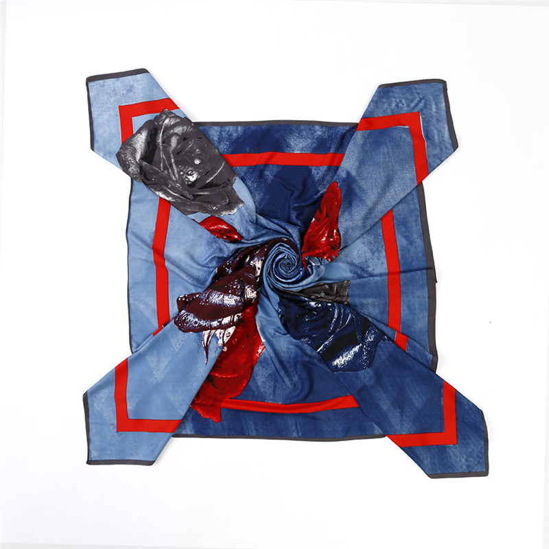 Women Large Shawls 100% Silk Scarf Floral Print Stoles Square Bandana Kerchief Scarf Female Foulards