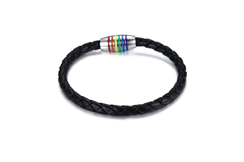 Black Pride Genuine Leather Bangles Rainbow Gay Lesbian Bracelet Stainless Steel Jewelry With Magnetic Clasp PB-014B