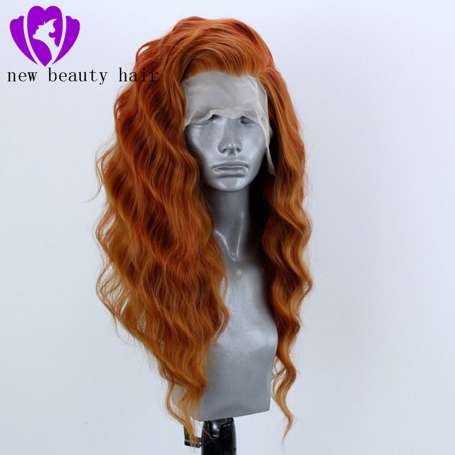 180% Density Orange/copper red water wave Synthetic Lace Wigs Long Loose Curly Synthetic Lace Front Wigs for Black Women