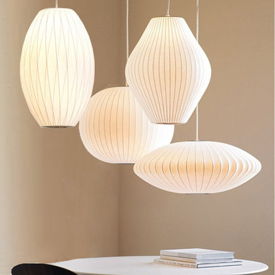 George Nelson Bubble Saucer Lamp E27 LED White Silk Pendant Light White Silk Flat Ball White Silk hanging Lighting