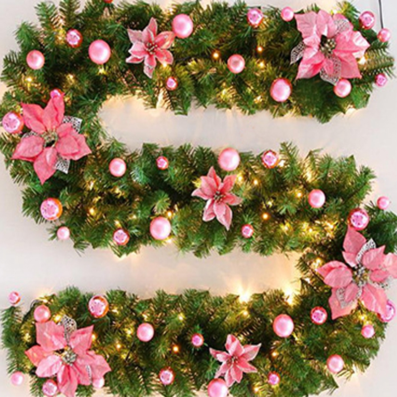 270cm Christmas garland green Christmas rattan with bows LED lights Xmas decoration supplies New Year Natal Ornaments for home5474520