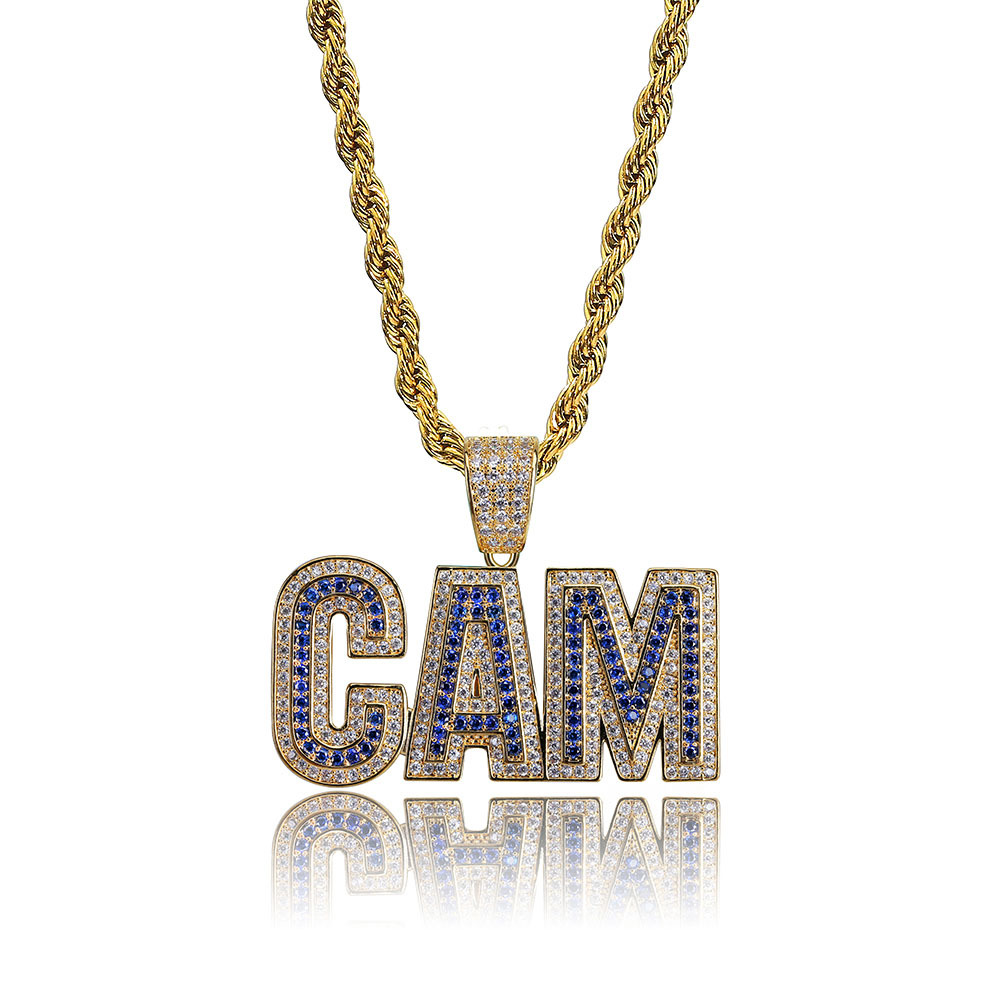 18K Gold and White Gold Plated CZ Cubic Zirconia Initial CAM Pendant Chain Necklace Hip Hop Rapper Jewelry Gifts for Men & Women Wholesale
