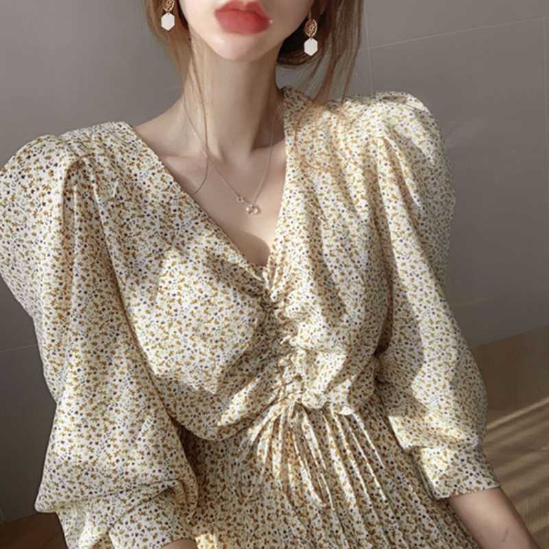 Summer Long Dress Women Elastic Waist Floral Print Dress Spring V-neck Chiffon Lace up Puff Sleeve Slim Party Dresses Vestidos, Black
Summer Long Dress Women Elastic Waist Floral Print Dress Spring V-neck Chiffon Lace up Puff Sleeve Slim Party Dresses Vestidos, Black