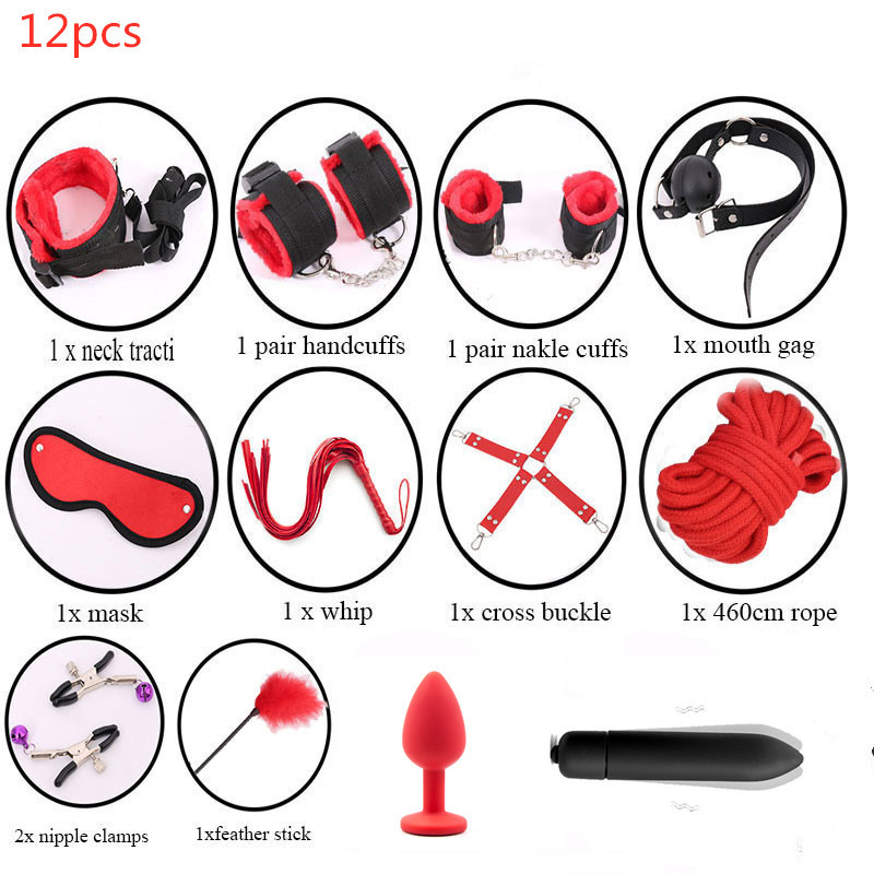Porno Women Men nylon Handcuffs Nipple Clamps Whip Mouth Gag Sex Mask Anal Plug bdSM Bondage Set Sexy Lingerie Toys for Adults Y200409