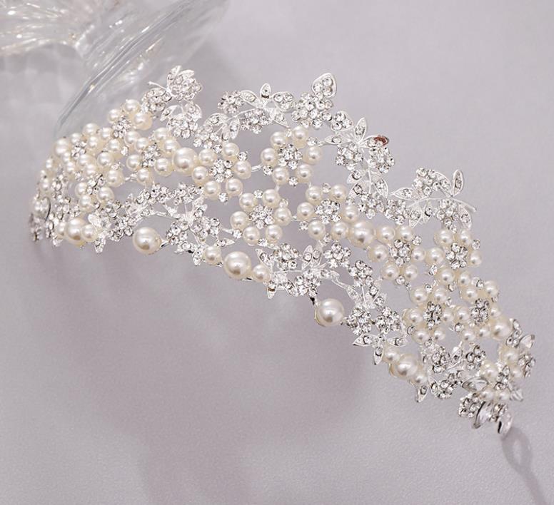 Pearl crown headband bride wedding crown tiara
