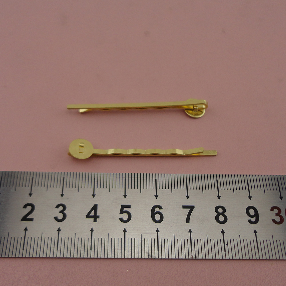 Metal bobby pins 50PCS 2.0mm*5.0cm Golden plain Waved Hairpins Slide hair barrettes with 8mm pads at nickle free and lead free