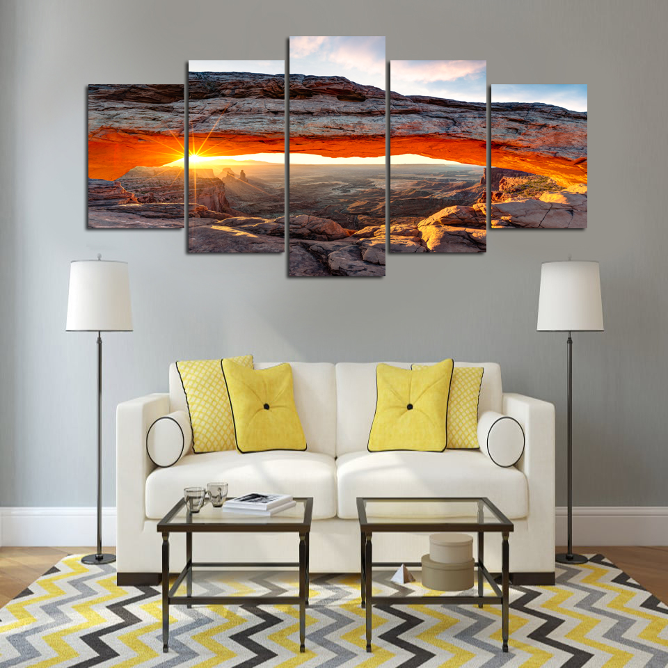 Unframed 5pcs Modern Wall Art Home Decoration Painting Canvas Prints Pictures Stone Mountain at Dusk