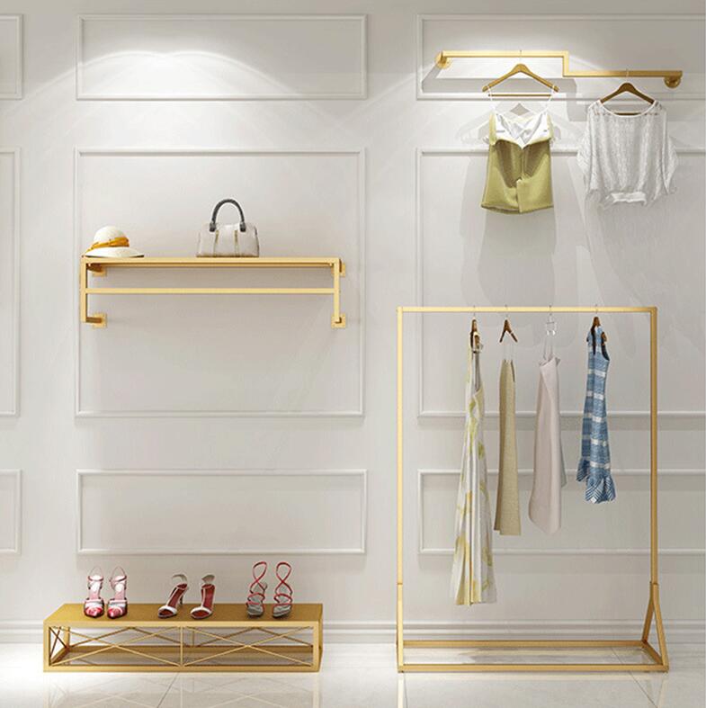 Golden iron clothing rack Bedroom Furniture modern simple floor hanger cloth store racks wall shelf women's Vintage type clothes hangers