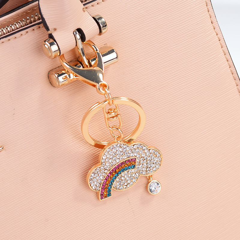 Blue white exquisite rhinestone cloud keychain fashion sparking rainbow jewelry keyring girl gift women bag pendant