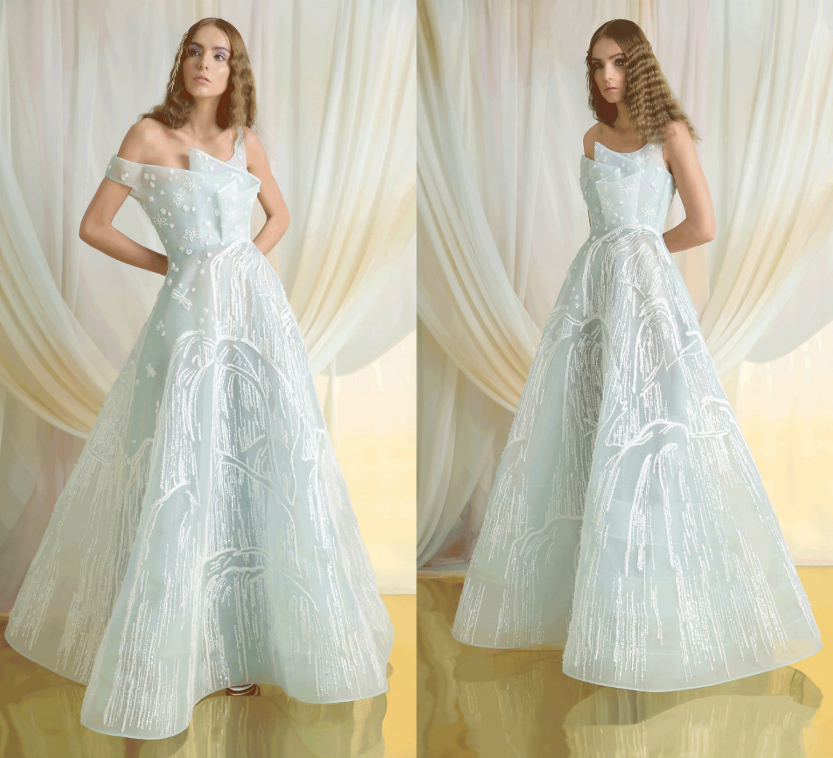 2019 Azzi&Osta Sage Prom Dresses Tulle Off The Shoulder A Line Floor Length Evening Dress Embroidery Custom Made Arabic Formal Party Gowns
