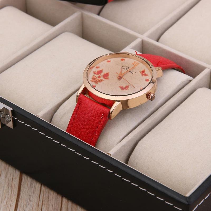 10 Cell Grids Fashion PU Leather Watch Boxes Storage Organizer Box Jewelry Ring Display Watch Case Black Display Clock Bo