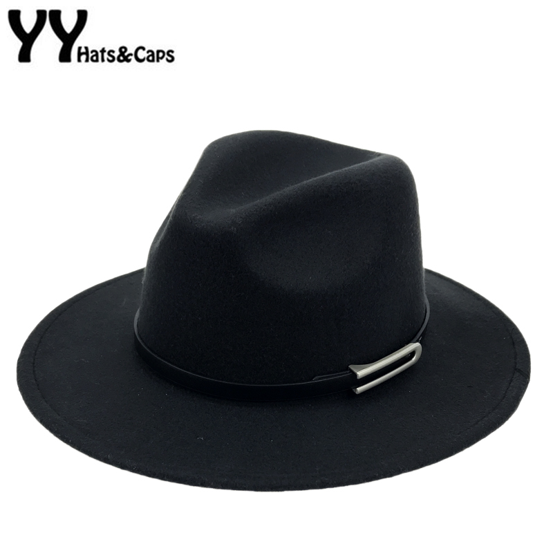 Wide Brim Autumn Trilby Caps Female Male Fashion Top Hat Jazz Cap Winter Panama Hat Vintage Fedoras Men Mafia Hat Felt YY17294 D19011102
