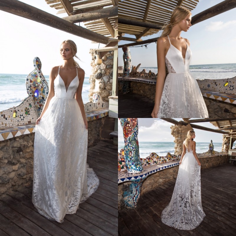 limor rosen bohemia wedding dresses spaghetti lace applique sweep train bridal gowns plus size beach boho wedding dress robe de marie