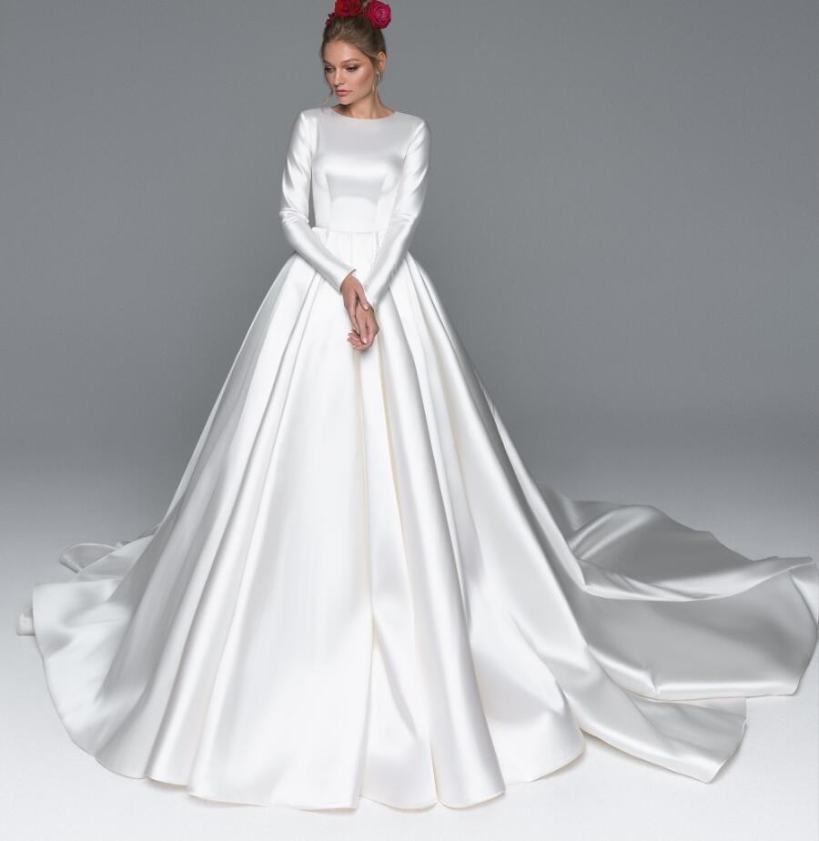 2019 New A-line Satin Modest Wedding Dresses With Long Sleeves Simple Elegant Women Temple Bridal Gowns Religious Wedding Gown, Ivory
2019 New A-line Satin Modest Wedding Dresses With Long Sleeves Simple Elegant Women Temple Bridal Gowns Religious Wedding Gown, Ivory