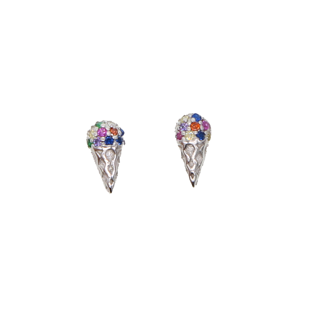 Gold silver plated 2024 summer new arrived rainbow cz iced cream stud earring for girl