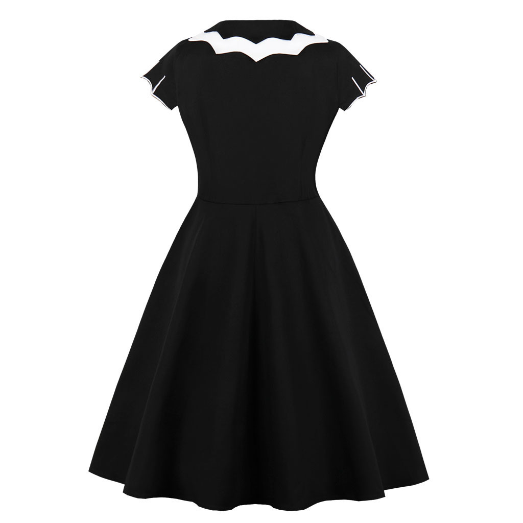 Halloween 5XL 4XL Plus Size Bat Embroidery Dress Women Punk Party Dresses Bowknot Self Gothic Dress Clothing Swing Vestidos Y19012102
