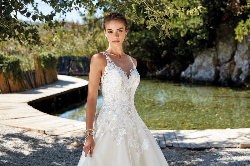 Bohemian Lace Wedding Dresses Eddy K 2019 Sheer Jewel Neck Applique Tulle Sweep Train Boho Beach Wedding Dress Bridal Gowns vestido de novia