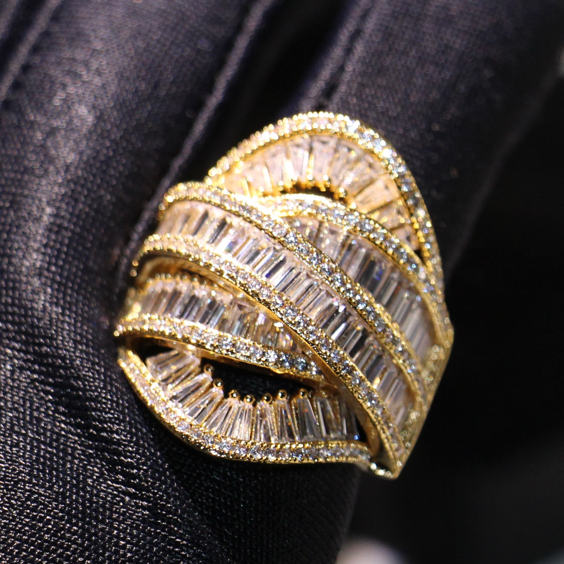 2024 Sterg Sier & Gold Filled White Topaz CZ Dia Wide Wedding Ring, Boho Engagement Band for Women, Size 6-10