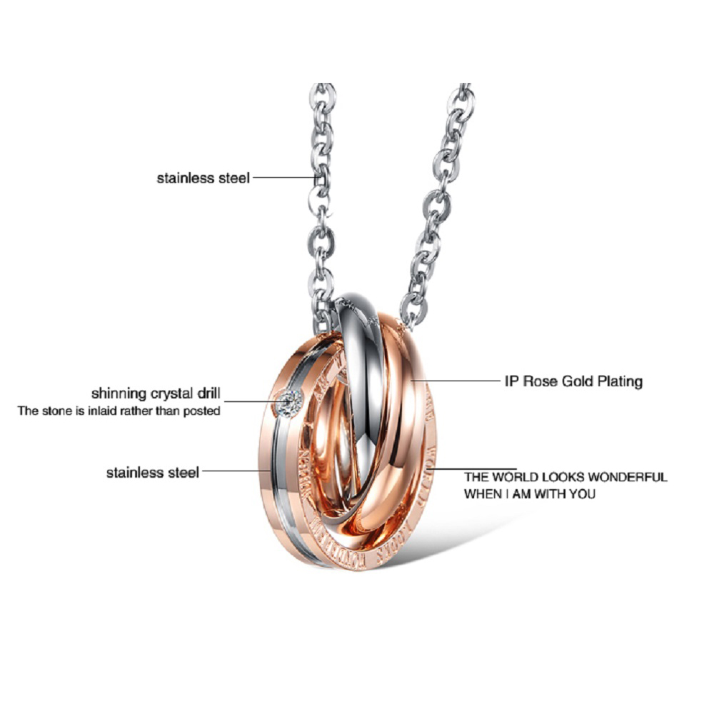 Three-Ring Connected Lovers Couple Pendant Necklace Stainless Steel Titanium Steel Jewelry
