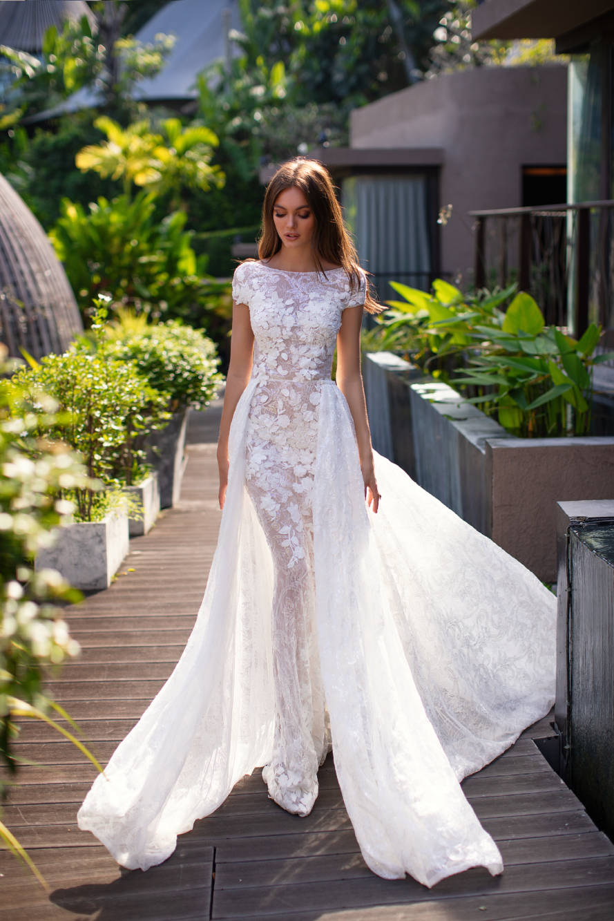 2020 Millanova Simple Mermaid Wedding Dresses With Detachable Train Jewel Appliques Lace Wedding Gowns Sweep Train Bridal Dresses