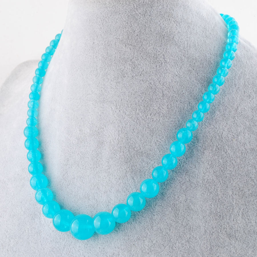 WOJIAER Fashion Sky Blue Jades Gem Stone Necklace 6-14mm Graduated Round Beads Women 17.5 Inches Strand Jewelry F3012