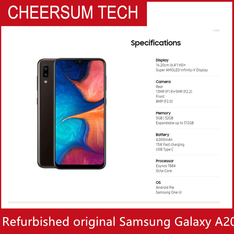 2019 Refurbished Original Samsung Galaxy A20 6.4 inch Octa Core 3GB RAM 32GB ROM 13MP Camera Android 9.0 4000 mAH Single SIM Phone, Red
2019 Refurbished Original Samsung Galaxy A20 6.4 inch Octa Core 3GB RAM 32GB ROM 13MP Camera Android 9.0 4000 mAH Single SIM Phone, Red