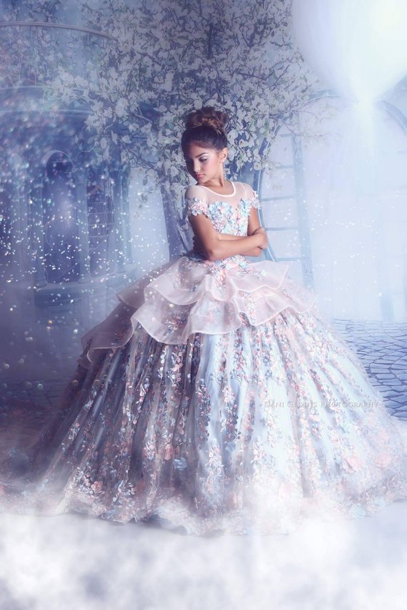 Princess Flowers Little Girls Pageant Dresses Extravagant Couture Ball Gown Beads Applique Teen Prom Gowns For Wedding Party Dress