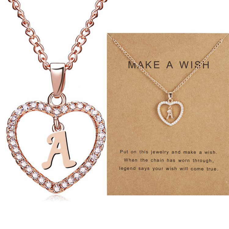 26 Initial Letter Necklaces With Make A Wish Card Crystal Rhinestone Heart shape Alphabet pendant Chain For women Fashion Jewelry Gift
26 Initial Letter Necklaces With Make A Wish Card Crystal Rhinestone Heart shape Alphabet pendant Chain For women Fashion Jewelry Gift