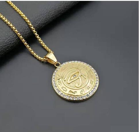 Ancient Egyptian Eye of Horus gold plated titanium steel/stainless steel diamond set pendant The Eye of Horus stylish single pendant