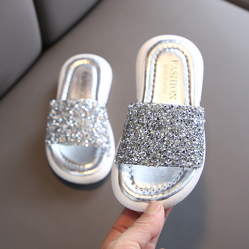 Girls Slippers Kids Shoes Summer Glitter Sequin Slippers Outdoor Children Beach Shoes Princess Sandal Flat Outdoor Flip Flop