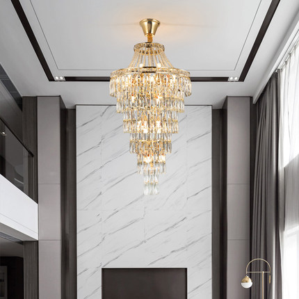 Modern Gold Crystal Chandeliers Lights Fixture LED Crystal Chandelier American Villa Stair Spiral Big Long Drop Lamp Home Indoor Lighting