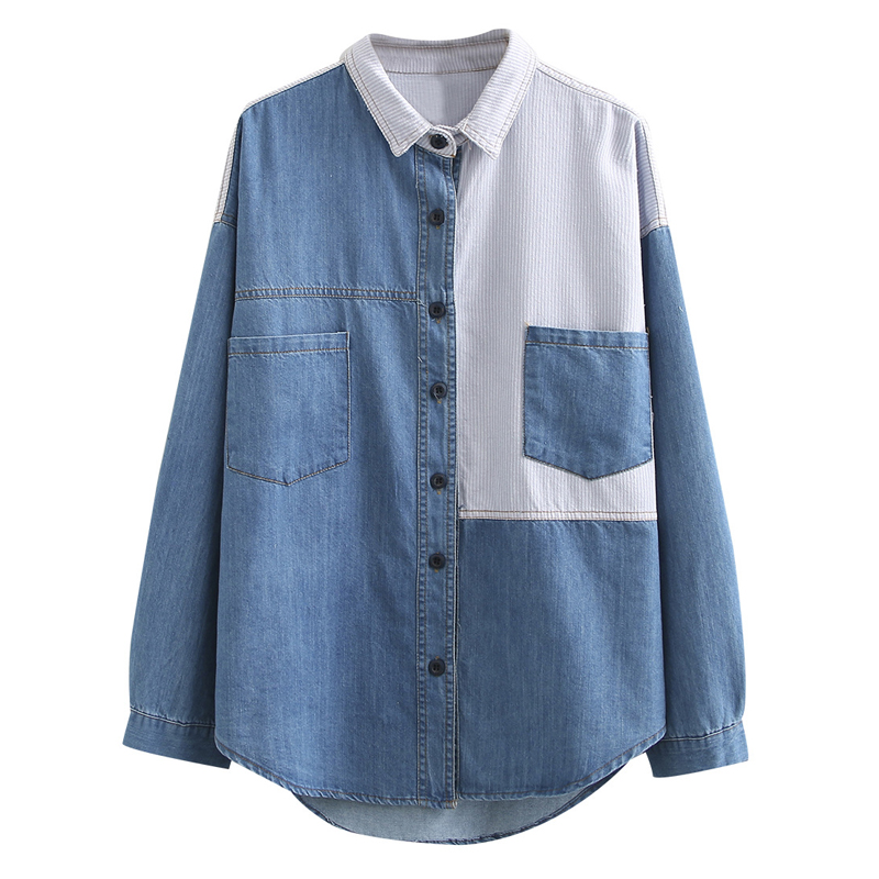 2020 Spring Shirt For Women Turn Down Collar Color Patchwork Plus Size 3XL Women Big Size Blouse Casual Blouses, Blue
2020 Spring Shirt For Women Turn Down Collar Color Patchwork Plus Size 3XL Women Big Size Blouse Casual Blouses, Blue