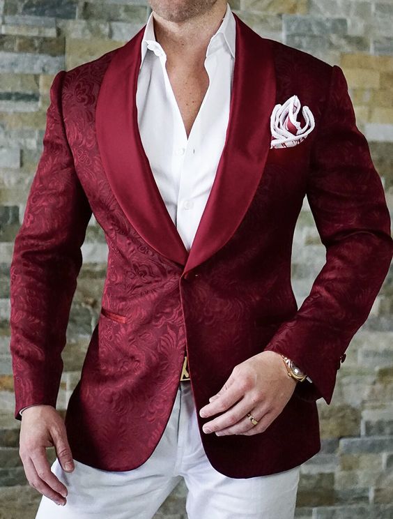 Blue Burgundy Wedding Tuxedos Mens Formal classic lapel Single Breasted skinny fit Groom Wear beach garden wedding jacquard Jacket And Vest