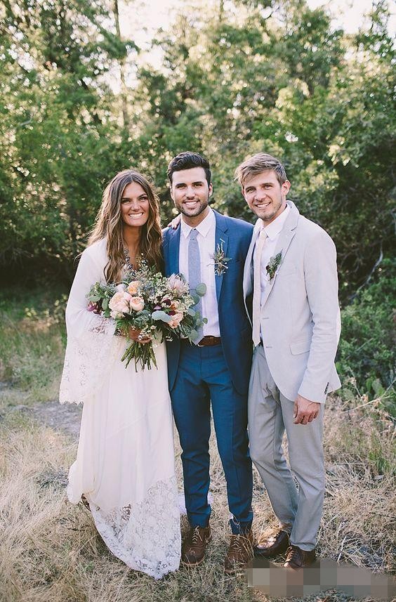 Boho Country Dresses Lace V Neck Long Poet Sleeves Custom Made Beach Wedding Bridal Gown Plus Size Vestido De Novia Estido