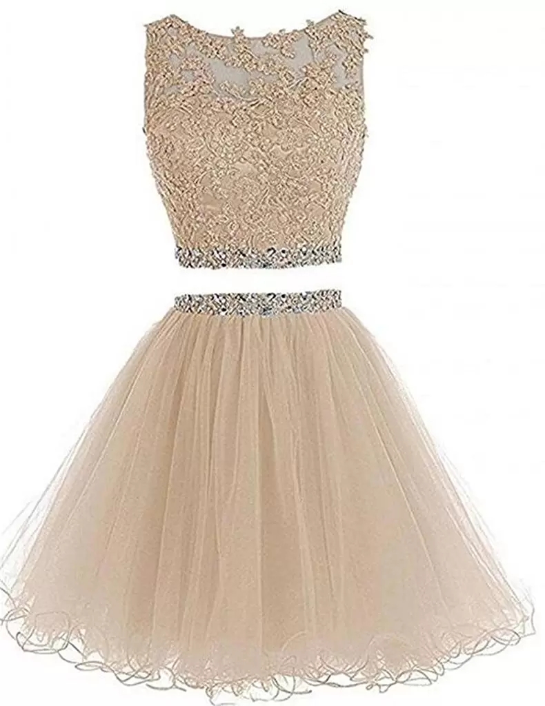 New Two Pieces Short Prom Dresses 2019 A Line Tulle Beaded Crystals Appliques Homecoming Graduation Cocktail Party Gown QC1302