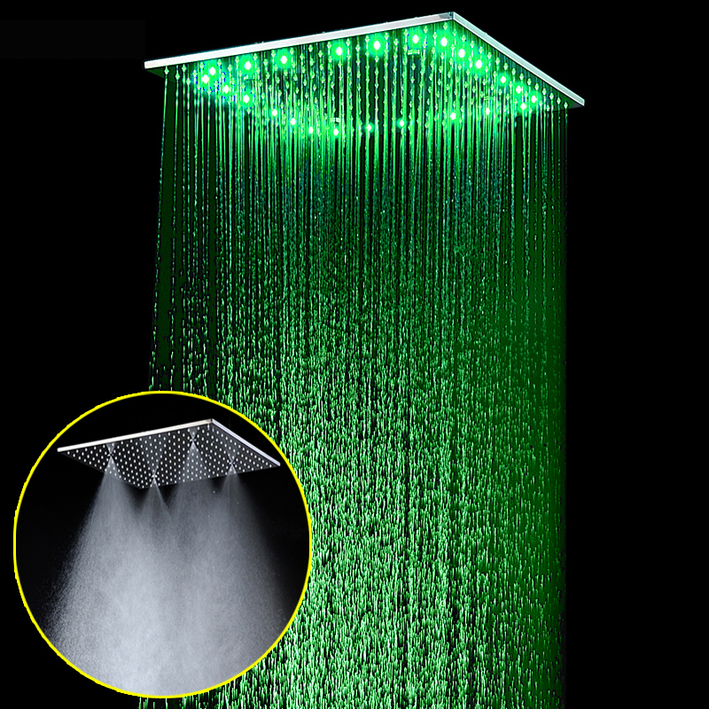 Color Changing SPA Mist Rainfall Shower Head 16"/20" Temperature Sensor LED Faucets Bathroom Rain Overhead Panel