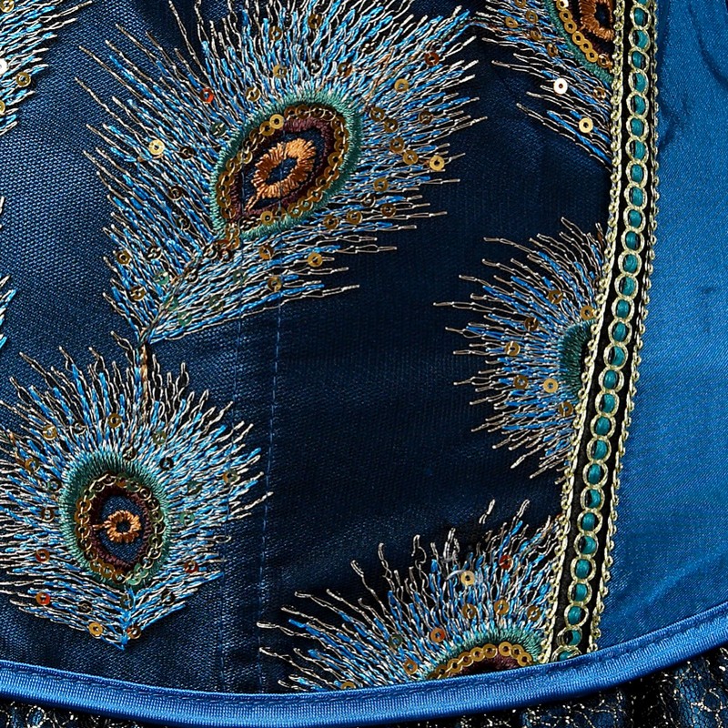 Women Plus Size S-6XL Peacock Embroidery Brocade Burlesque Overbust Corset Fashion Classic Lace-up Bustier Dancing Corset Top with Feathers