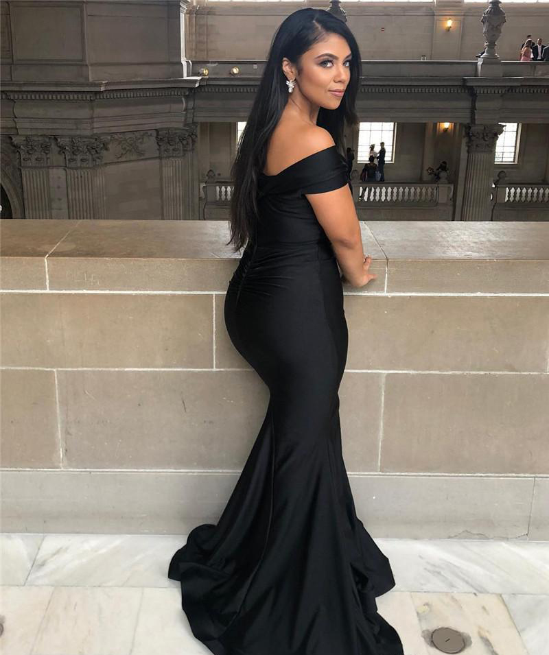 2019 Black Bridesmaid Dress Cheap Off Shoulder Summer Country Garden Formal Wedding Party Guest Maid of Honor Gown Plus Size Custom Made