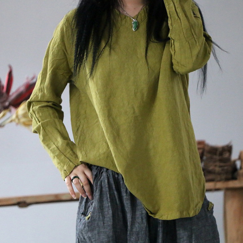 Johnature Women T-Shirts Loose Linen Solid Color Vintage Flax 2020 Spring New Solid Color V-Neck Long Sleeve Loose T-Shirts, Green
Johnature Women T-Shirts Loose Linen Solid Color Vintage Flax 2020 Spring New Solid Color V-Neck Long Sleeve Loose T-Shirts, Green