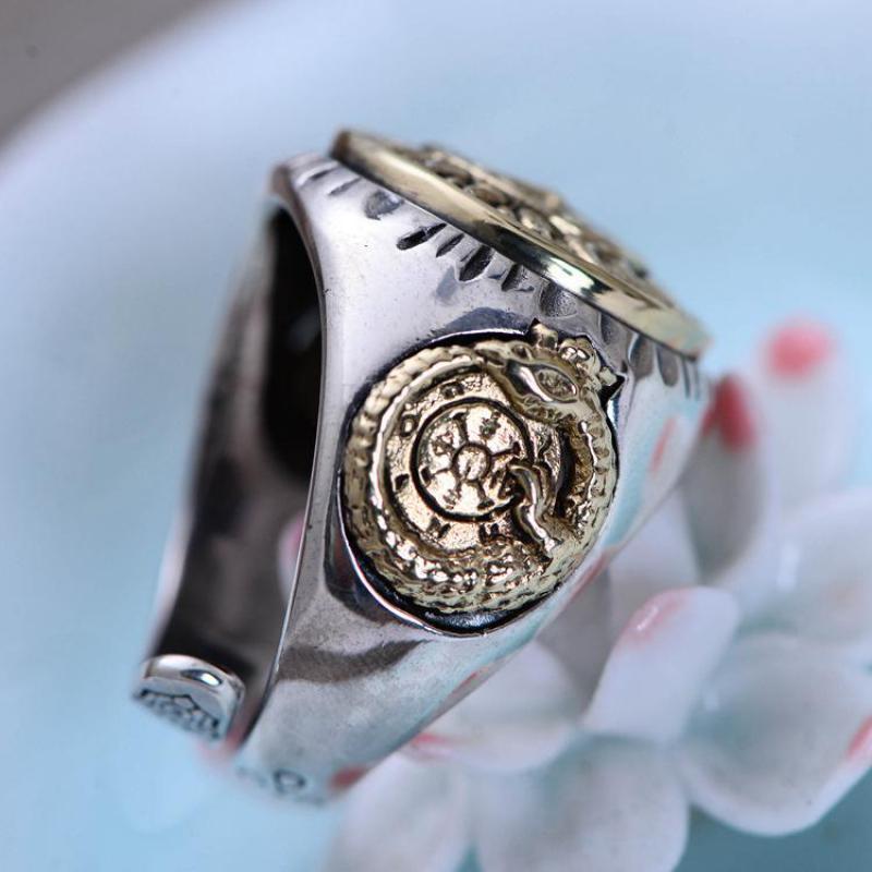 Real 925 Sterling Silver Jewelry Gothic Rings For Men Unique And Cool Sun Flowers With Smiling Face Opening Type D19011502