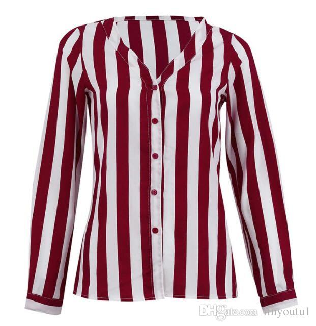 2020 New Blouse Women Casual Striped Top Shirts Blouses Female Loose Autumn Fall Casual Ladies Office Blouses Top Sexy