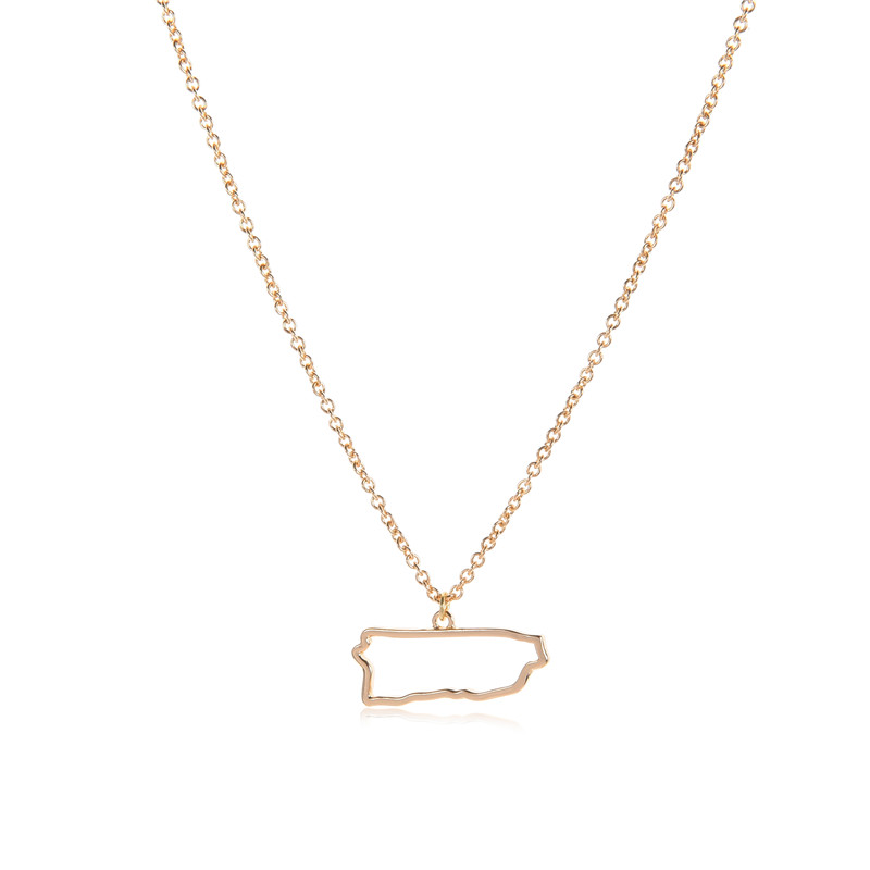10PCS Tiny North America Caribbean Puerto Rico Map Necklace Outline Country State City Island Puerto Rican Continent Chain Necklaces